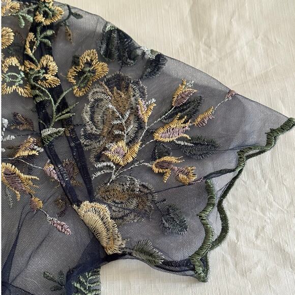 Lularoe Deanne 2 Sheer Overlay Maxi Dress Blue Embroidered Flowers Size Small - Picture 10 of 14